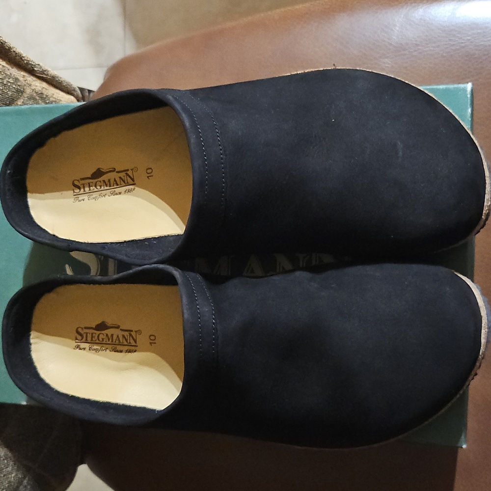 Stegmann Black Leather Slip On Mules Clogs Shoes New - Picture 2 of 6